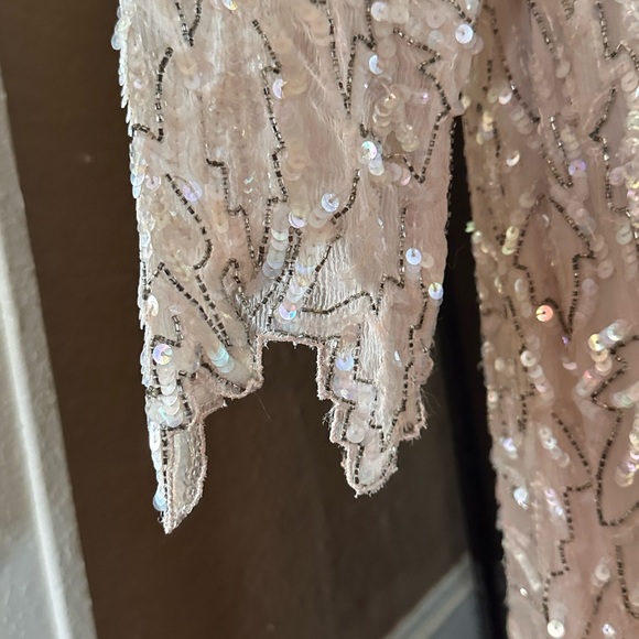 Light Pink Vintage 100% Silk Sequin Dress - Picture 3 of 6